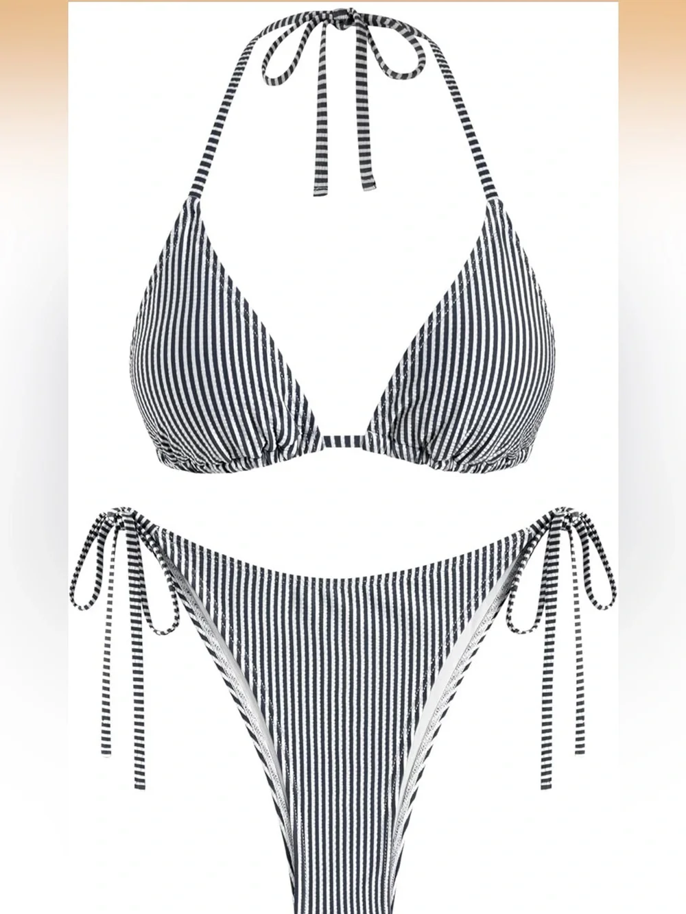 Textured Halter Bikini Triangle Sexy High Cut Bathing Suit Side Tie 1399/bb7-1